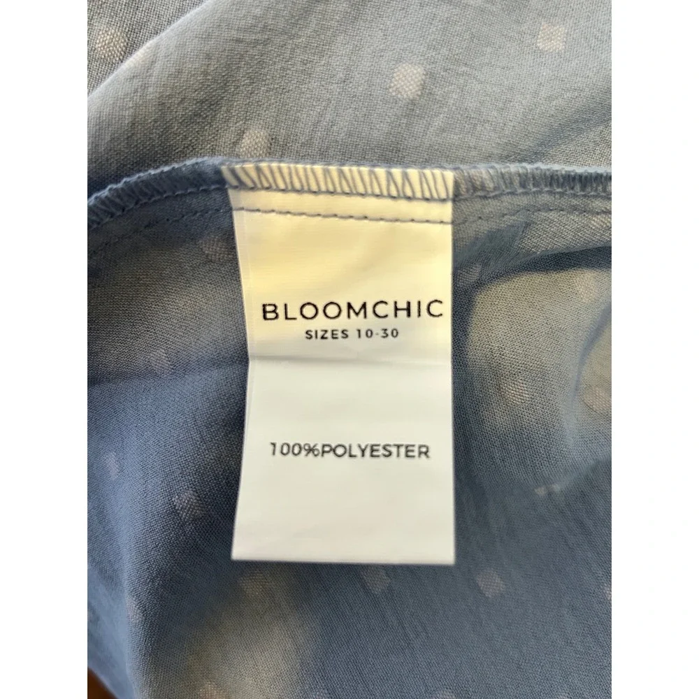 BloomChic NWT Blouse Swiss Dot‎ Tiered Ruffle Sleeves 12 Large Blue